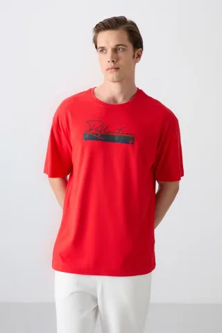 Übergroßes bedrucktes Baumwollmischung T-Shirt