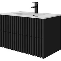 UEV Waschtisch Waschbecken mit Unterschrank set Badmöbel Gäste-WC (mit Wasserhahn und Pop-up-Ablassventil, Soft-close Schubladen,Waschbeckenunterschrank mit 2 Schubladen), Badezimmmer Schrank für Gäste WC, Komplett-Set Badmöbel