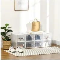 HOMCOM Schuhregal Aufbewahrungsbox mit 8 Fächern, DIY Schuhbox 8-tlg., Kunststoff Transparent 25 x 35 x 19 cm