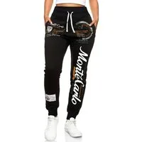 L.gonline Jogginghose Damen Jogging-HOSE, Monte Carlo 592 Schwarz XL (Sweatpants, 1-tlg) mit elastischem Bund