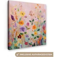 OneMillionCanvasses® Leinwandbild Kunstdrucke - Blumen - Abstrakt - Farbenfroh, Fotodruck (1 St), Wandbild, Deko Schlafzimmer Wohnzimmer Flur 20x20 cm