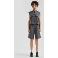 QS Shorts Hose Melierte Bermuda mit Bundfalte