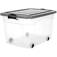 KONZEPT Stapelbox Aufbewahrungsbox 40L mit Deckel & hochwertigen Rollen – bez BPA (1 St), stabilny Verschlüsse, przezroczysty – ​​für Haushalt & Büro