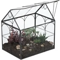 relaxdays Dekovase Pflanzenterrarium Glas Hausform (1 St), schwarz
