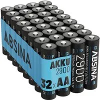 ABSINA Akku AA Mignon 2900 - 32x NiMH Wiederaufladbare Akkus mit min. 2650mAh Akku 2650 mAh (1.2 V)