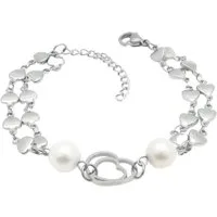 BUNGSA Armband Bettelarmband Herzen & Perlen Silber aus Edelstahl Damen (1 Armband, 1-tlg), Bracelet Armschmuck