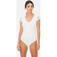 Evoni Body Damen Kurzarmbody mit Spitzenärmeln