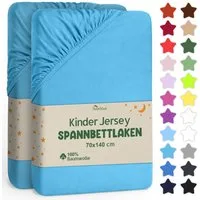 NatureMark Spannbettlaken Jersey Spannbetttuch, 100% Baumwolle, Gummizug: rundum, (2 Stück), Kinder Spannbetttuch, für Baby-/Kinderbett, 70x140 cm, Türkis