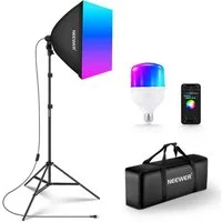 Neewer NK300 RGB Softbox Beleuchtung Set, 24W LED Glühbirne, Dimmbar, CRI93+ Studio-Blitzgerät, (TLCI98+, App-Steuerung, E27 Porzellanfassung, für Studiofotografie)
