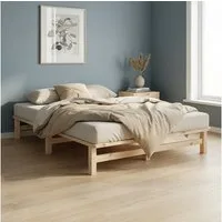 Homestyle4u Holzbett 90x200 120x200 100x200 140x200 mit Lattenrost Palettenbett Futonbett (Set, inklusive Lattenrost), 140x200, Braun, naturbelassen, Doppelbett, bodennah