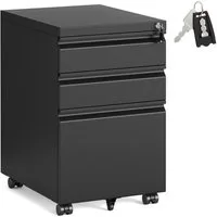 SONGMICS Rollcontainer Aktenschrank mit 3 Schubladen, Metallschrank, Stahl, abschließbar, Druckerständer, für Homeoffice, Büro