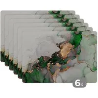 MuchoWow Platzset Marmor - Gold - Grün - Luxus, (6-St), Platzsets, Tischset, Abwaschbar, Tischsets, Platzdeckchen