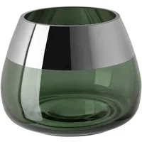 Fink Teelichthalter BELLA Teelichthalter - H.11,6cm x D.15cm - Glas - dunkelgrün/silber (1xTeelichthalter, 1 St., Leuchte - Geschenk für Frauen), Edles Glas-Windlicht: Kerzenhalter für Stumpenkerzen & Kerzenleuchter