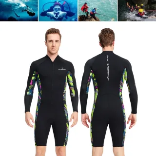 DIVE&SAIL Men's 1.5mm Neoprene Shorty Wetsuit UV Resistant Front Zip Long Sleeve Diving Suit for Snorkeling Swimming Sur