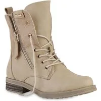 VAN HILL 841451 Schnürstiefelette Damen Leicht Gefüttert Schnürstiefeletten Stiefelette Zipper Schuh