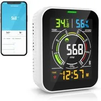 Brandson Raumluft-Qualitätssensor CO2-Messgerät, Luftqualitätsprüfer WLAN, App, Kohlenstoffdioxid Sensor, (1-St), Raumluft Lüftungsempfehlung, Temperatur/Luftfeuchtigkeit, Weckfunktion
