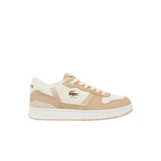 Lacoste - "T-Clip Set" Blockfarben Sneaker für Damen, Beschichtetes Leder, Flach (Braun)