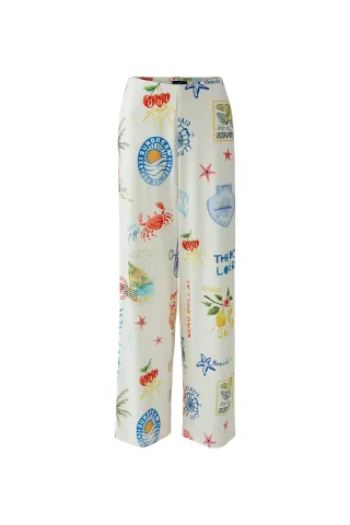 Oui - Marlenehose Silky Touch white red - Gr. - 34