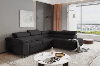 Ecksofa Sofa JADE Stoff Ontario Schwarz mit Schlaffunktion Ottomane Rechts