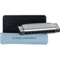 Classic Cantabile Mundharmonika AHB-150 ECO C-Dur, inkl. Etui & Pflegetuch, Stimmplatte aus Messing - verchromtes Edelstahl-Gehäuse