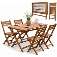 Juskys Essgruppe Rimini, (5-tlg., 4x Stühle. 1x Tisch), 4 Stühle & Tisch, klappbar, aus Akazienholz, geölt & wetterfest