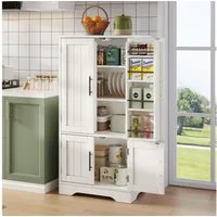 Flieks Hochschrank Küchenschrank mit LED-Sensorlicht mit verstellbaren Regalböden (H120xB60xT40 cm, 1-St) Mehrzweckschrank Buffetschrank mit 2 Türablagen Holzschrank weiß