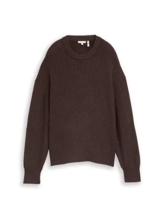 Tom Tailor - Oversize Strickpullover mit Rundhalsausschnitt java dark brown melange - Gr. - XXL