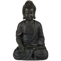 relaxdays Buddhafigur Buddha Figur sitzend 18cm, Dunkelgrau