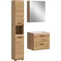 welltime Badezimmer-Set, (Set, 4-St., Hochschrank, Waschtisch inkl. Waschbecken, Spiegelschrank), Bad-Kombination, Bad-Möbel, Badezimmer, Kombination, Kombi