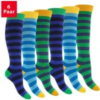 Footstar Langsocken Damen Kniestrümpfe geringelt (6 Paar)