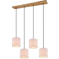TRIO Leuchten LED Pendelleuchte, Dimmfunktion, LED wechselbar, Warmweiß, Esstisch-lampen Holz-balken skandinavisch Lampenschirme Stoff, B 100cm