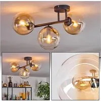 hofstein Deckenleuchte Deckenlampe aus Metall/Glas in Schwarz/Bernsteinfarben/Klar, Deckenleuchte im Retro/Vintage-Design (Schirme Ø 15 cm), 3 x E14