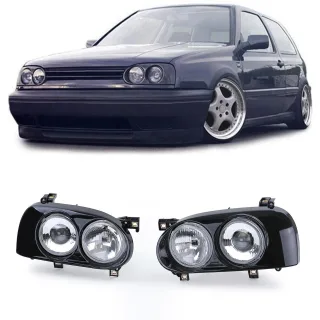 DE Doppel Scheinwerfer H1 H3 Schwarz Links + Rechts für VW Golf 3 III ab 91-97