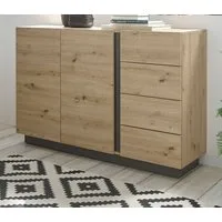 Furn.Design Kommode Louna (Sideboard Eiche Artisan und Graphit grau, 138 x 91 cm), mit Push-To-Open-Funktion 4 Schubladen