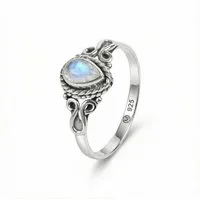 mantraroma Silberring BHAGUS aus 925 Silber mit Regenbogen Mondstein (Ring mit Schmuckbeutel), Damenring aus 925er Silber