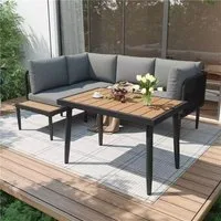 Flieks Gartenlounge-Set, 4-Sitzer Gartenmöbel-Set Essgruppe mit geflochtenen Seilarmlehnen