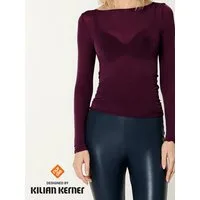 Nur Die Longsleeve NUR DIE X KILIAN KERNER Damen Langarmshirt Roundneck mit Kaschmir Wide-Neck-Ausschnitt - kombiniert perfekt Wärme, Weichheit und Stil