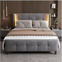 Flieks Schlafzimmer-Set, (1-tlg), LED Beleuchtung Polsterbett 140x200cm Samtbezug