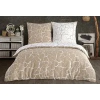 Buymax Bettwäsche Mercer, Bettgarnitur, Bettbezug Set, Renforce: 100% Baumwolle, 3 teilig, 200x200 cm, mit Reißverschluss, Muster Marmor, Beige, Weiß