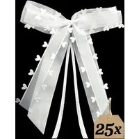 Praknu Dekoobjekt 25 Antennenschleifen Weiß mit Herzen N26 (Set, 25 St), Handgemacht I Satinband I Hochzeit Schleifen
