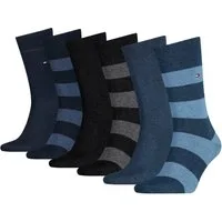 Tommy Hilfiger Socken TH MEN RUGBY SOCK 6P ECOM (6 Paar) 3x gestreift, 3x unifarben, Rippenbündchen, Logo-Flag