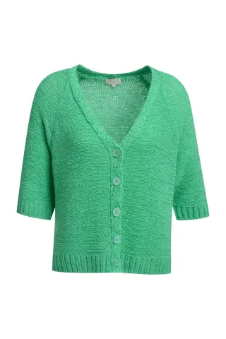 Milano Italy - 1/2 raglan sleeve cardigan w v- neck + placket mint - Gr. - M