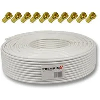 PremiumX 50m BASIC Koaxialkabel 135dB 4-fach SAT Koax Kabel 10x F-Stecker SAT-Kabel