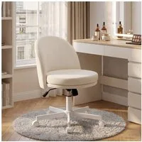 HOMCOM Bürostuhl Homeoffice Stuhl Schreibtischstuhl mit Chenille-Optik, Wippfunktion (Höhenverstellbar Drehstuhl, 1 St), bis 120 kg belastbar für Arbeitszimmer Schlafzimmer Creme