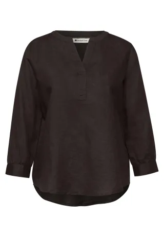 Street One - Bluse mit Split Neck aus Leinenmix espresso brown - Gr. - 38