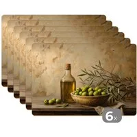 MuchoWow Platzset Oliven - Stilleben - Vintage, (6-St), Platzsets, Tischset, Abwaschbar, Tischsets, Platzdeckchen