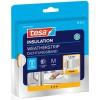 tesa Dichtungsband INSULATION Dichtungsband M - Schaumstoffdichtung, (Packung, 1-St., Dichtungsband M Weiß - 6 m x 9 mm x 5,5 mm), zum Isolieren von Spalten im Haushalt, selbstklebend