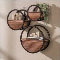 alesvelt Deko-Wandregal CERCHIO Rundes Industrie-Schweberegal mit Lamellen-Schublade, Packung, vers. Größen 30cm, 40cm, 50cm Massivholz (Akazie)
