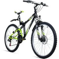bergsteiger Mountainbike Buffalo 26 Zoll Mountainbike, geeignet ab 155 cm, Damen, Herren, 18 Gang Shimano Tourney RD-TZ50 Schaltwerk, Kettenschaltung, Scheibenbremsen, V-Brake