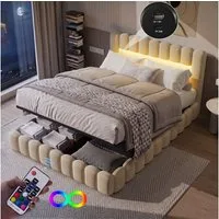 Gdood Polsterbett Stauraumbett Doppelbett LED (Type-C + USB, Hydraulisch hebbarer Stauraum), Mit Bettkasten, LED-Beleuchtung, USB-Anschluss, 140x200 cm